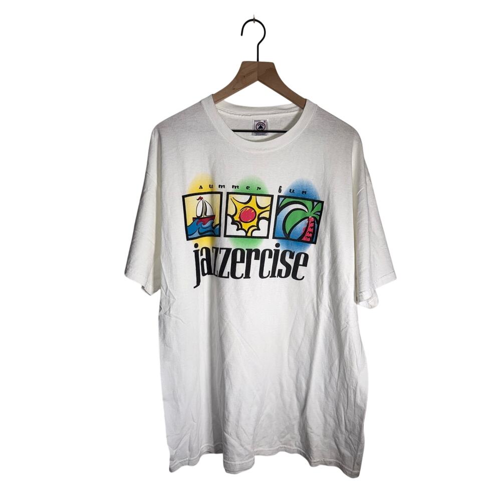 VINTAGE JAZZERCISE SUMMER FUN Delta Pro Weight White Tee with Graphic Detail XL